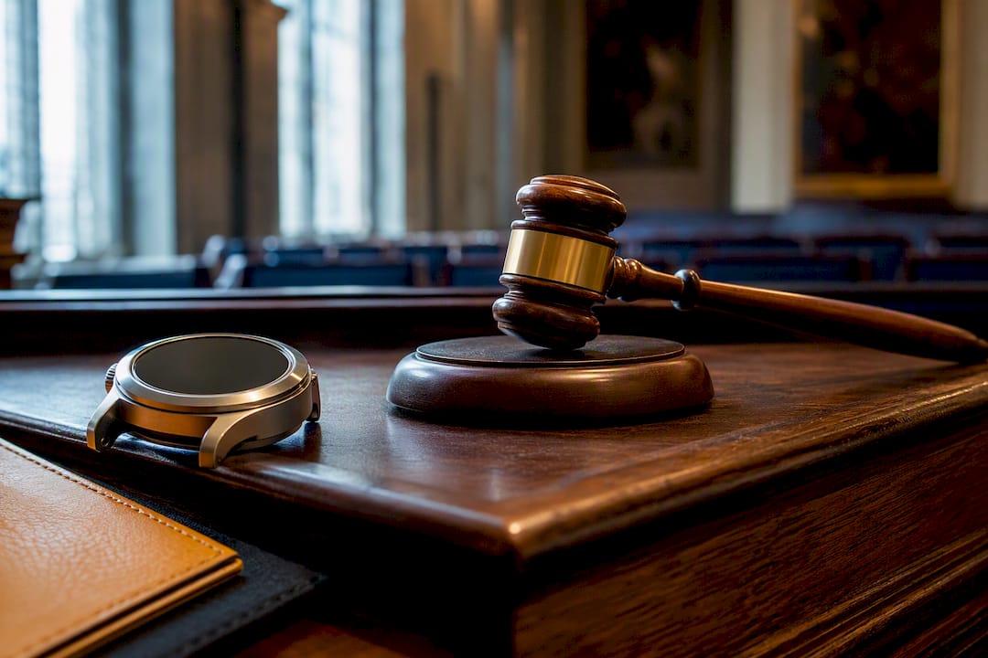 Anonymous watch case beside auctioneer gavel