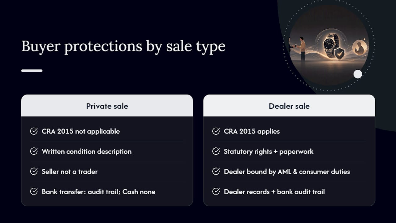 What buyer protection laws apply to watch sales? — overview diagram