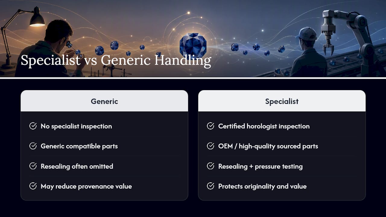 Why specialist handling matters for luxury watches — overview diagram