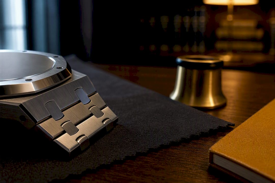 Cropped luxury watch detail on valuation cloth