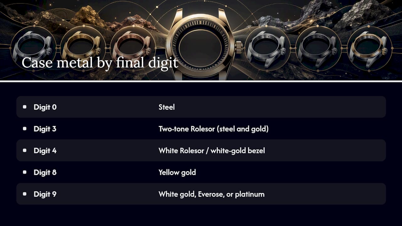 Does the last digit really reveal the case material? — overview diagram