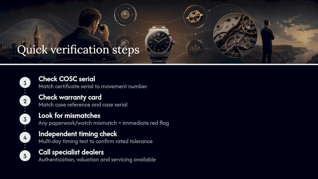 Watch authenticity verification sequence