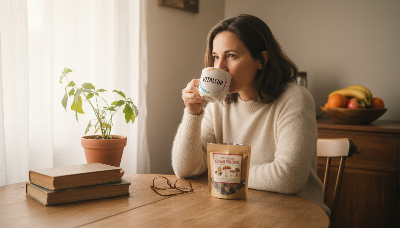 Une femme savoure une boisson saine, entièrement naturelle et sans aucun additif.