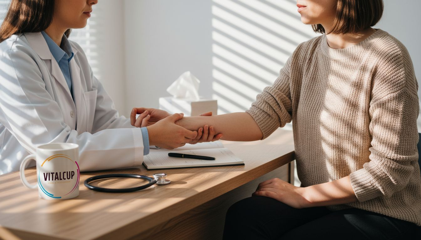 Un médecin observe une réaction allergique apparue sur le bras d’un patient.