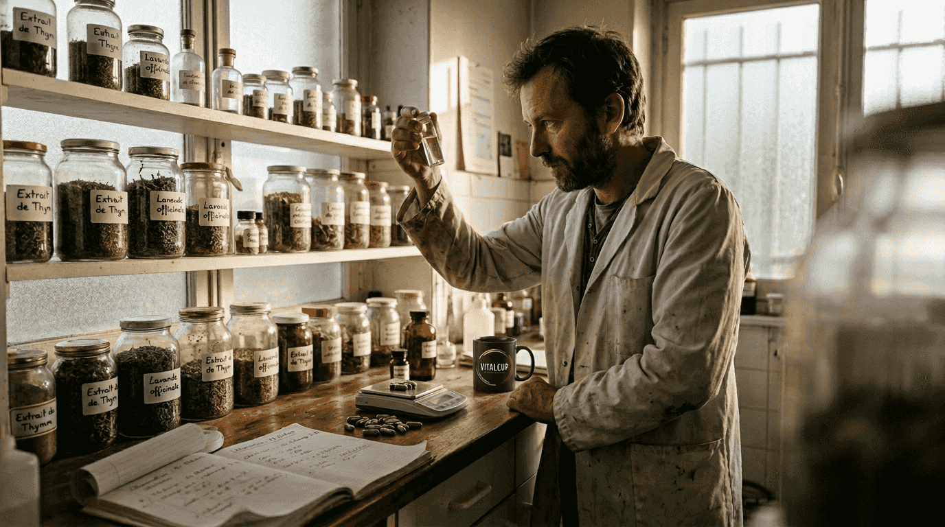 Un technicien de laboratoire contrôle la qualité des compléments alimentaires.