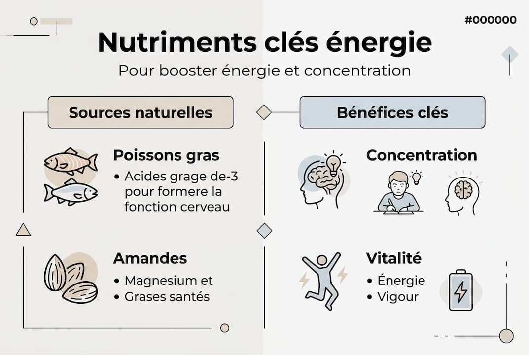 Infographie : les nutriments essentiels pour l’énergie – leurs rôles, leurs sources et leurs bienfaits
