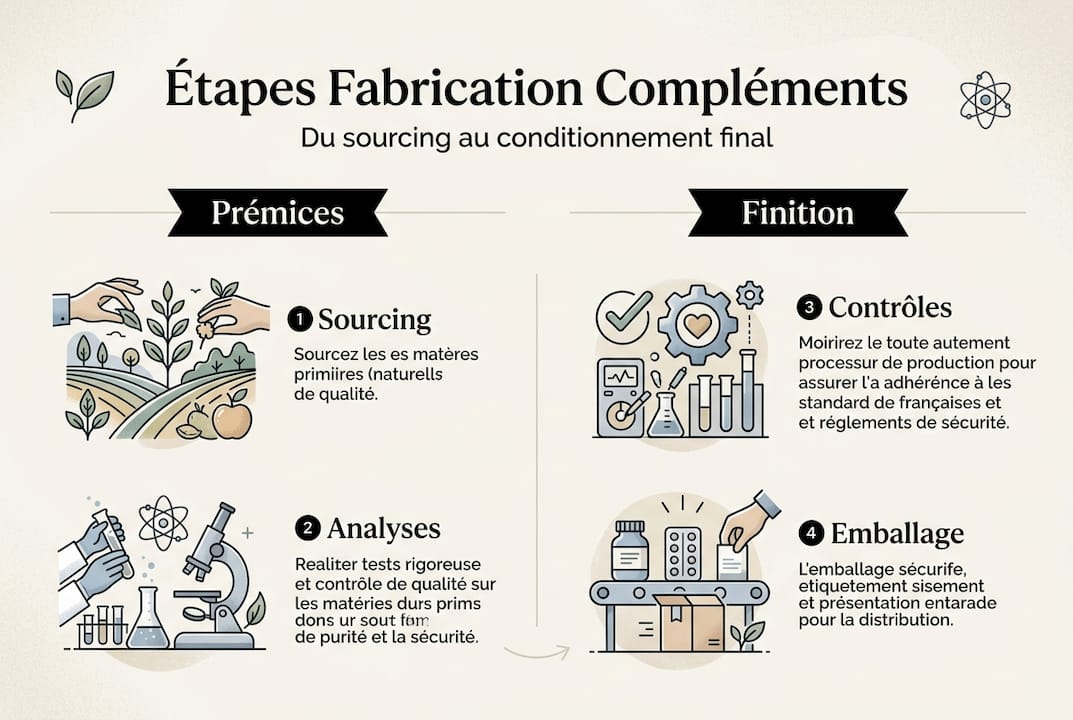 Infographie : les grandes étapes de la fabrication des compléments alimentaires en France