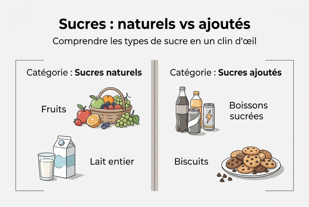Infographie : différences entre sucres naturels et sucres ajoutés
