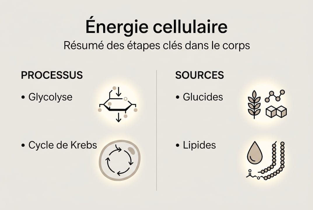 Schéma explicatif des processus de production d'énergie dans la cellule
