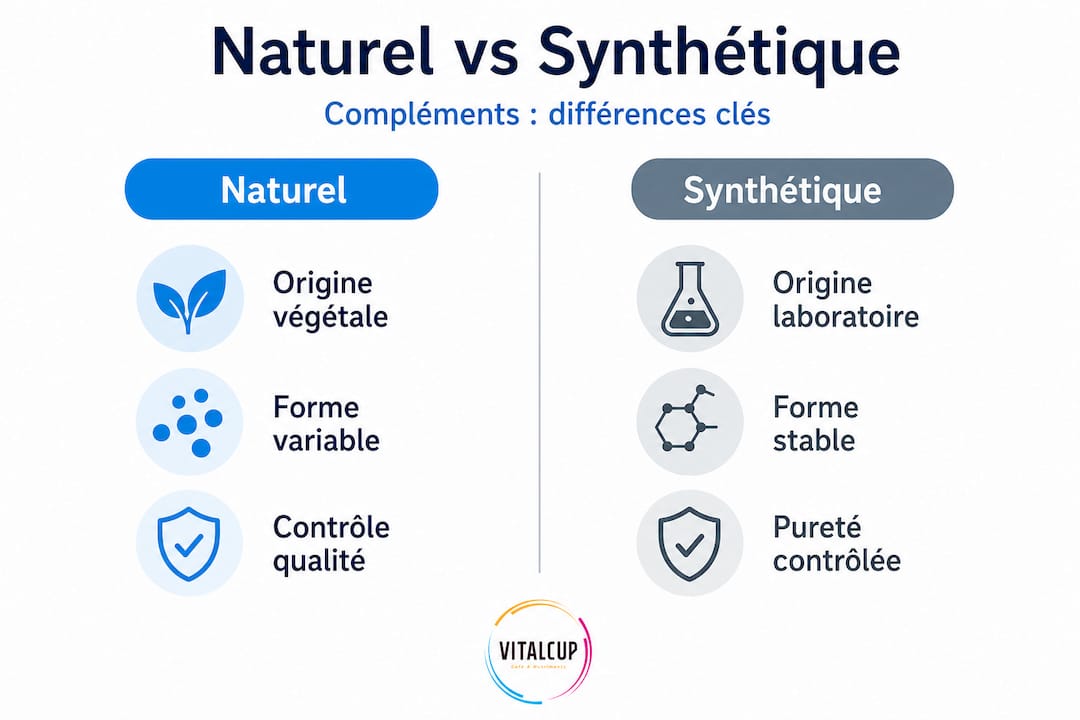 Infographie : les différences entre compléments alimentaires naturels et synthétiques
