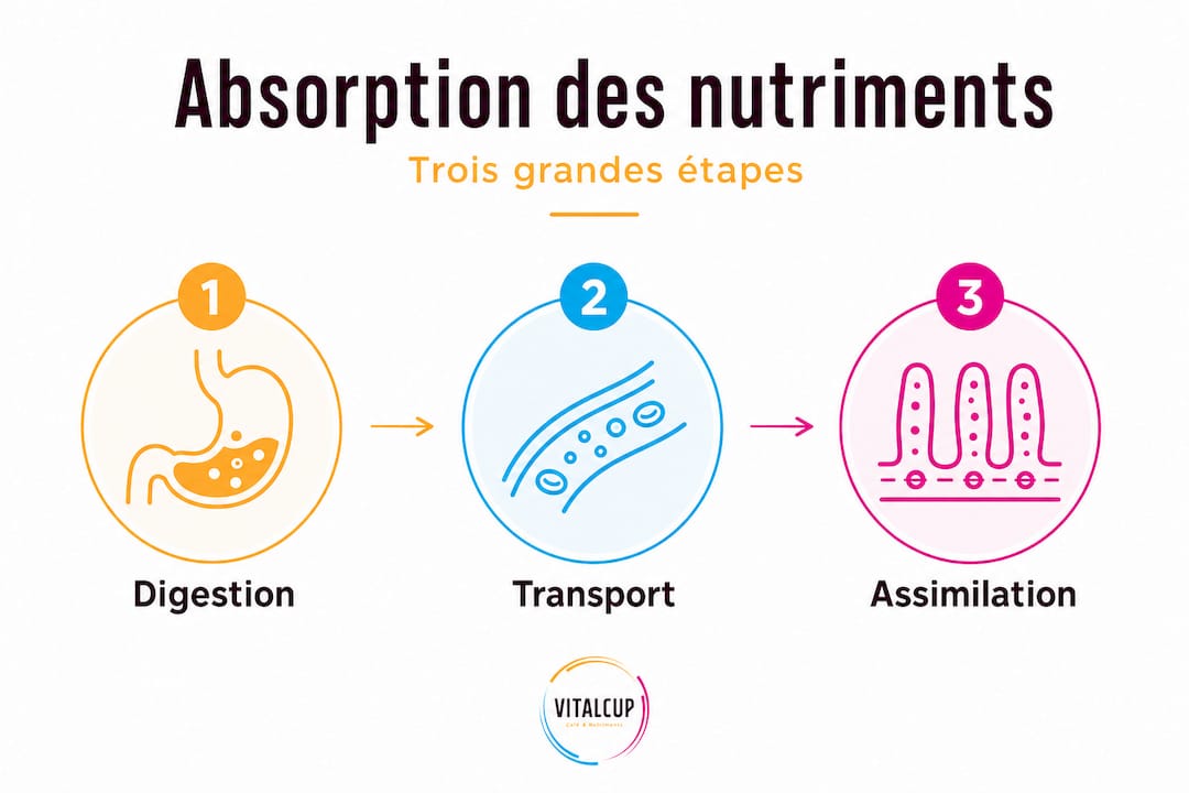 Infographie : les trois étapes essentielles de l’assimilation des nutriments