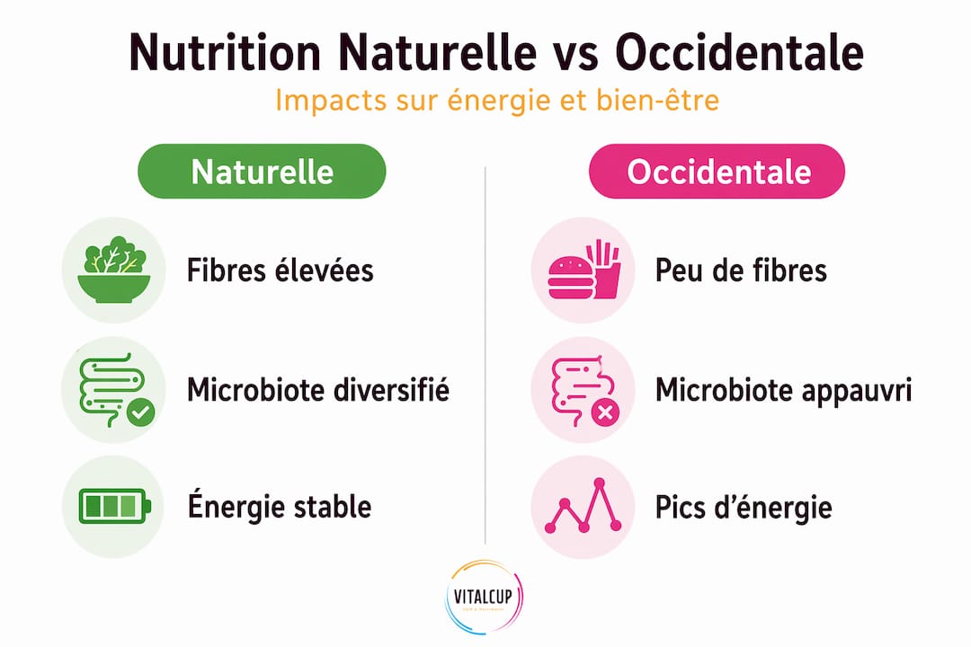 Infographie : différences entre alimentation traditionnelle et régime occidental