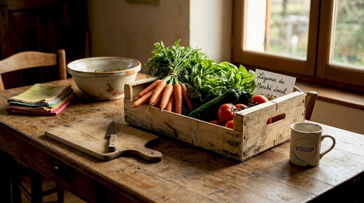 Panier garni de légumes frais tout juste arrivés