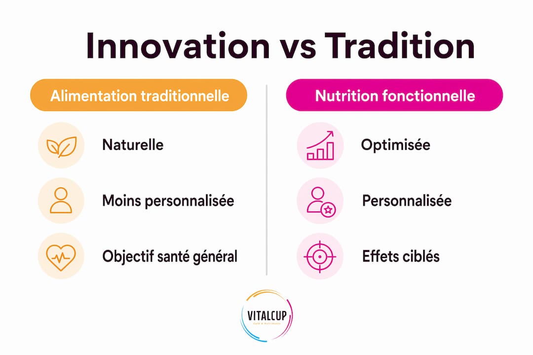 Infographie : alimentation classique vs. nutrition fonctionnelle – le comparatif