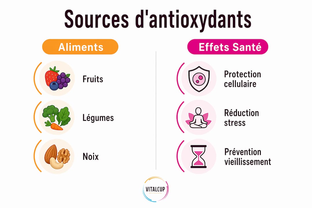 Infographie : panorama des principales sources d’antioxydants et de leurs bienfaits sur la santé