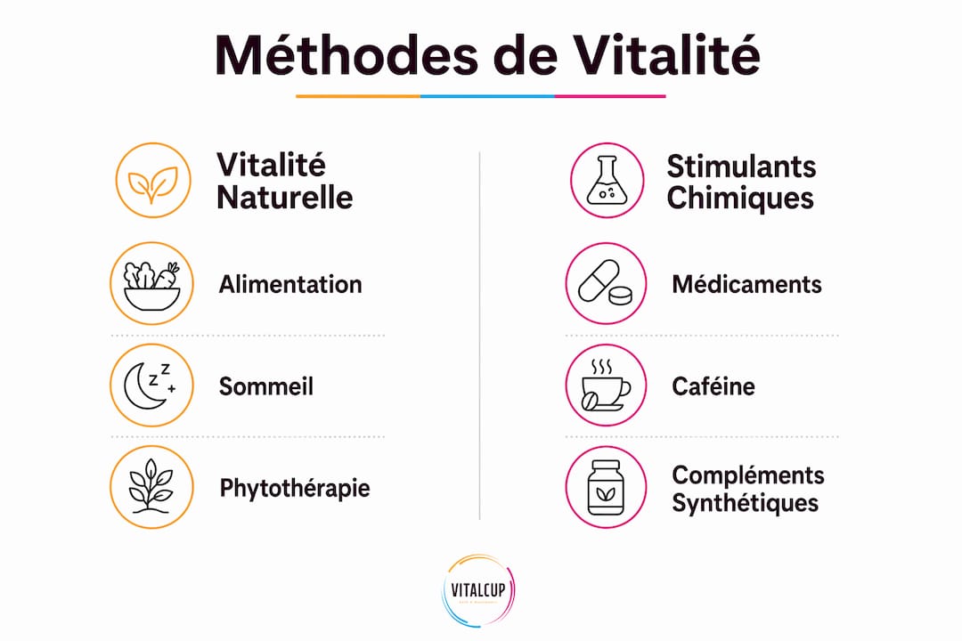 Infographie : quelles différences entre booster sa vitalité naturellement ou miser sur les stimulants chimiques ?