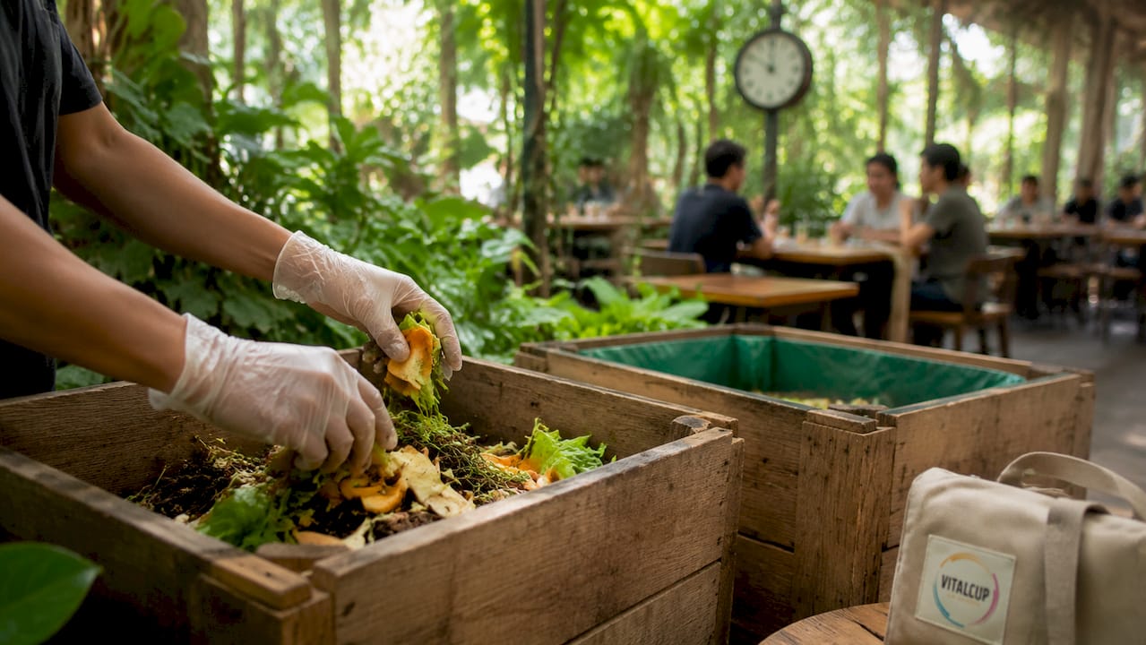 Des mains trient des déchets alimentaires biodégradables