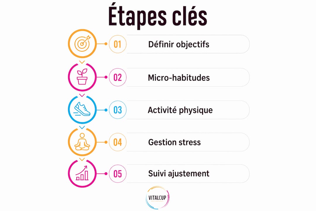 Visuel présentant les différentes étapes pour adopter une routine bien-être durable