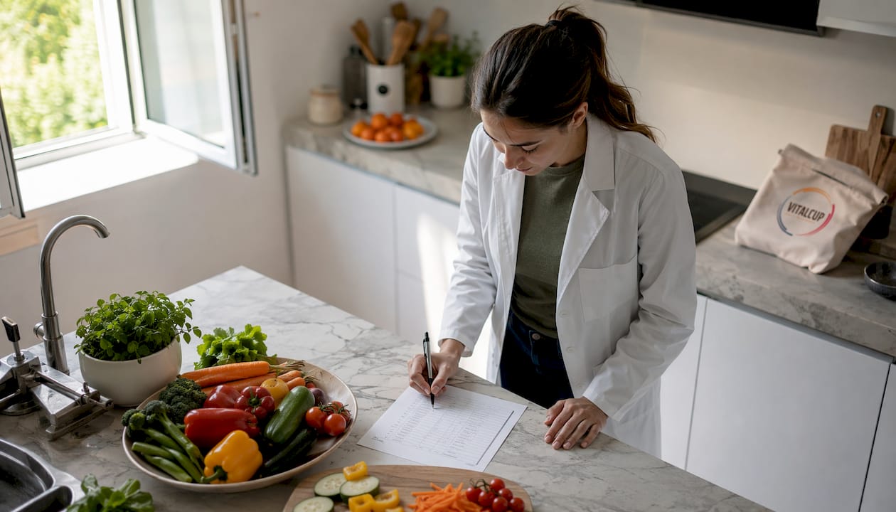 Un nutritionniste en train d’analyser différentes solutions de compléments alimentaires pour conseiller au mieux ses patients.