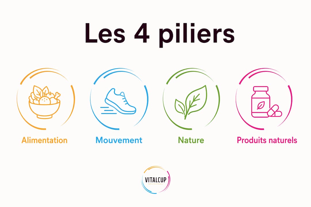 Visuel présentant les quatre grands axes du bien-être durable
