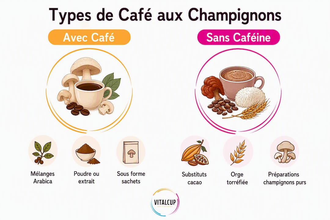 Infographie mettant en parallèle deux types de cafés à base de champignons