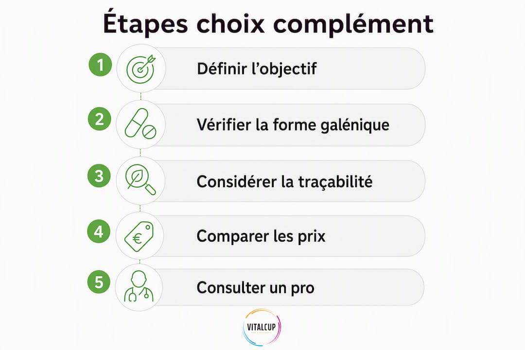 Infographie : les étapes clés pour bien choisir ses compléments alimentaires naturels en 2026