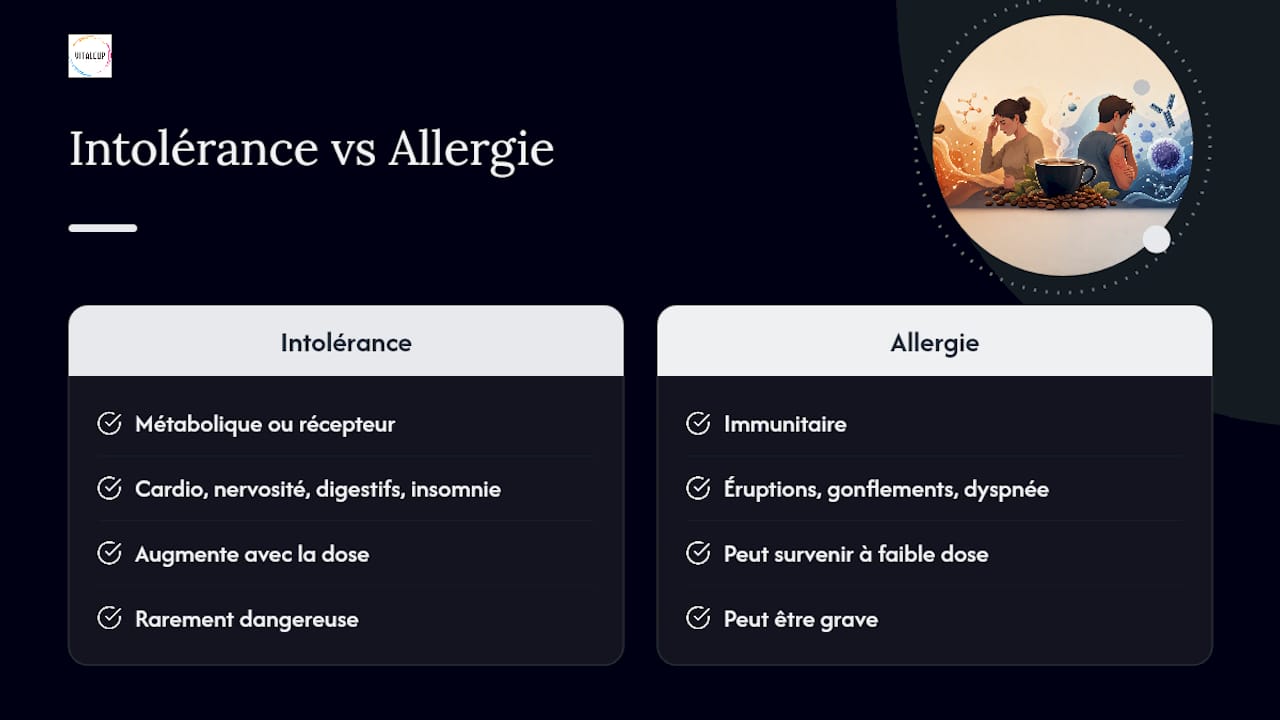Schéma comparant intolérance et allergie à la caféine