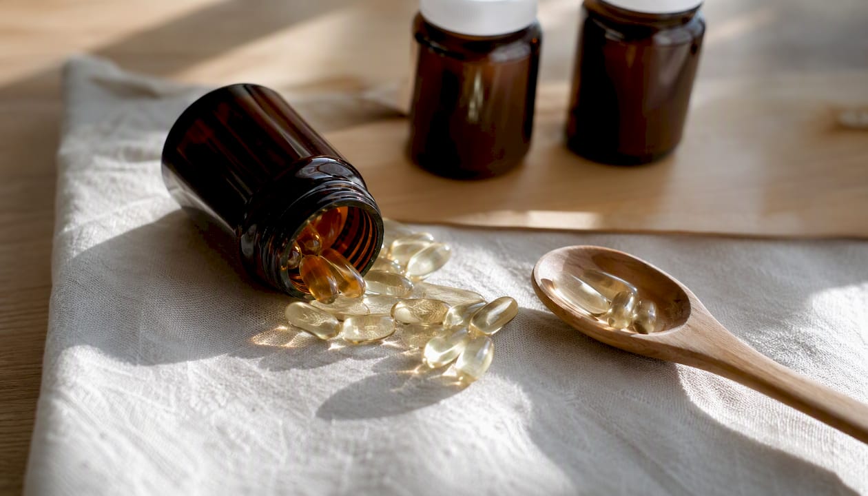 Gélules de peptides de collagène sans marque sur du lin