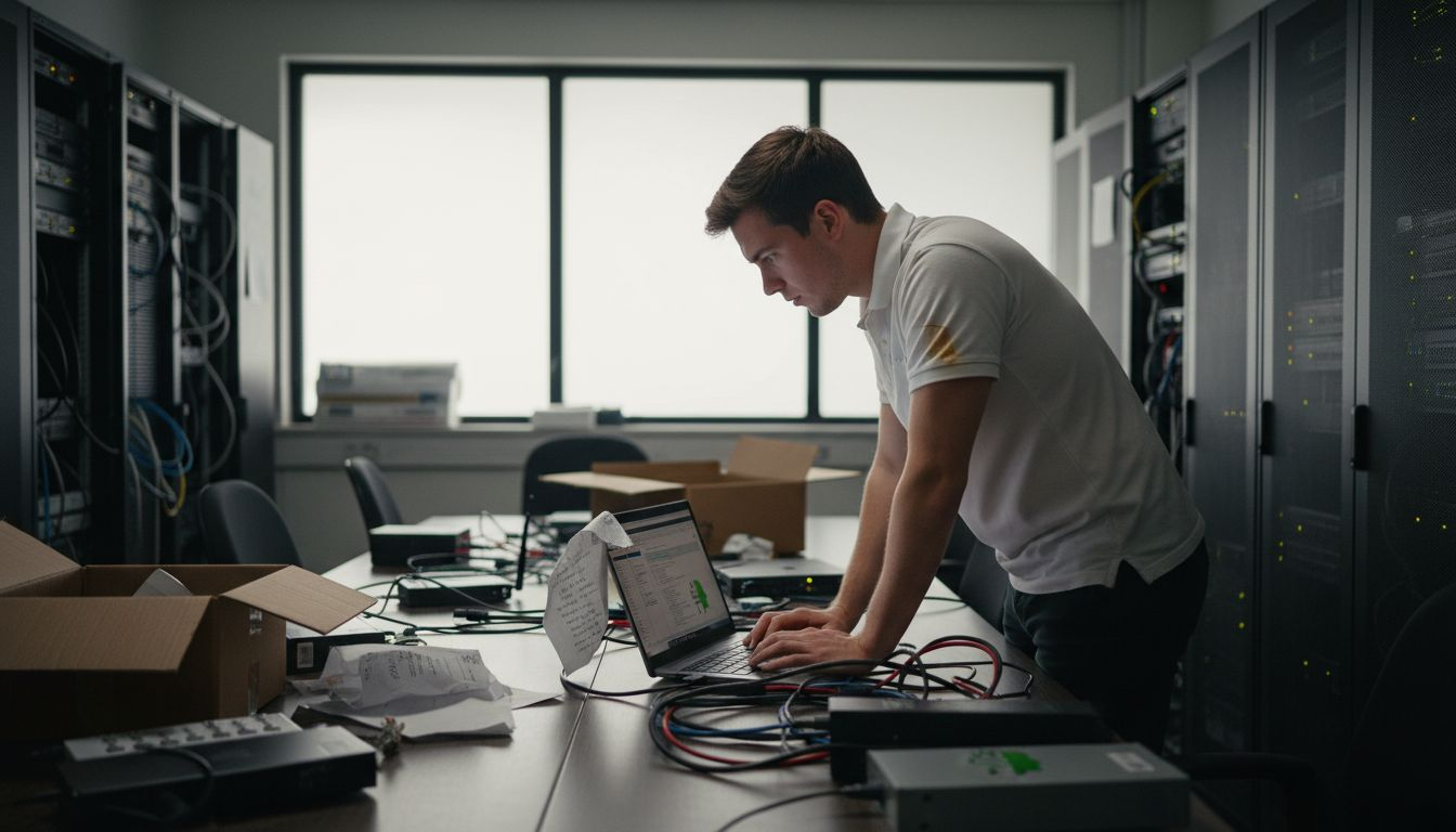 IT specialist preparing email and database setup