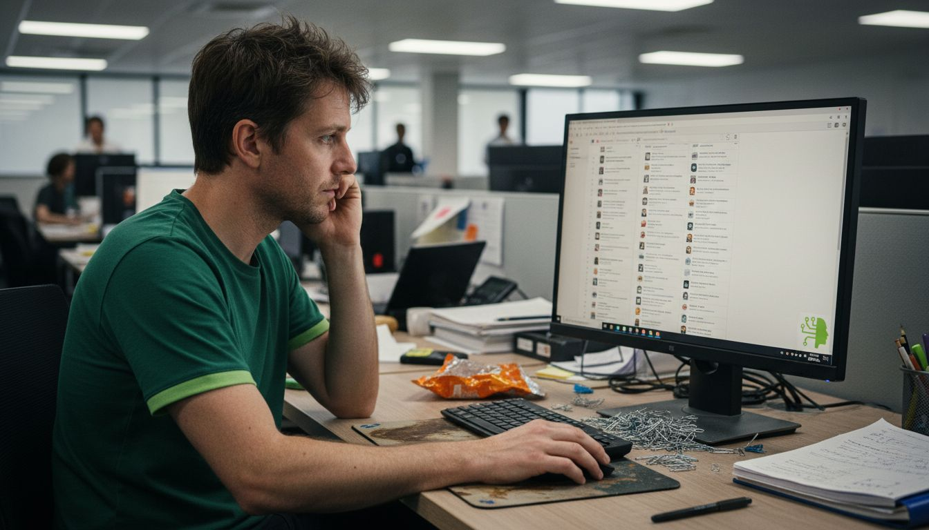 Manager scanning crowded ignored email inbox