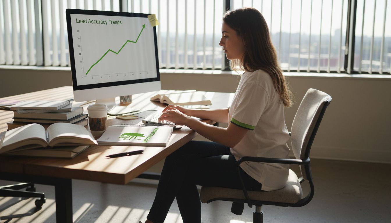 Analyst typing near lead accuracy chart