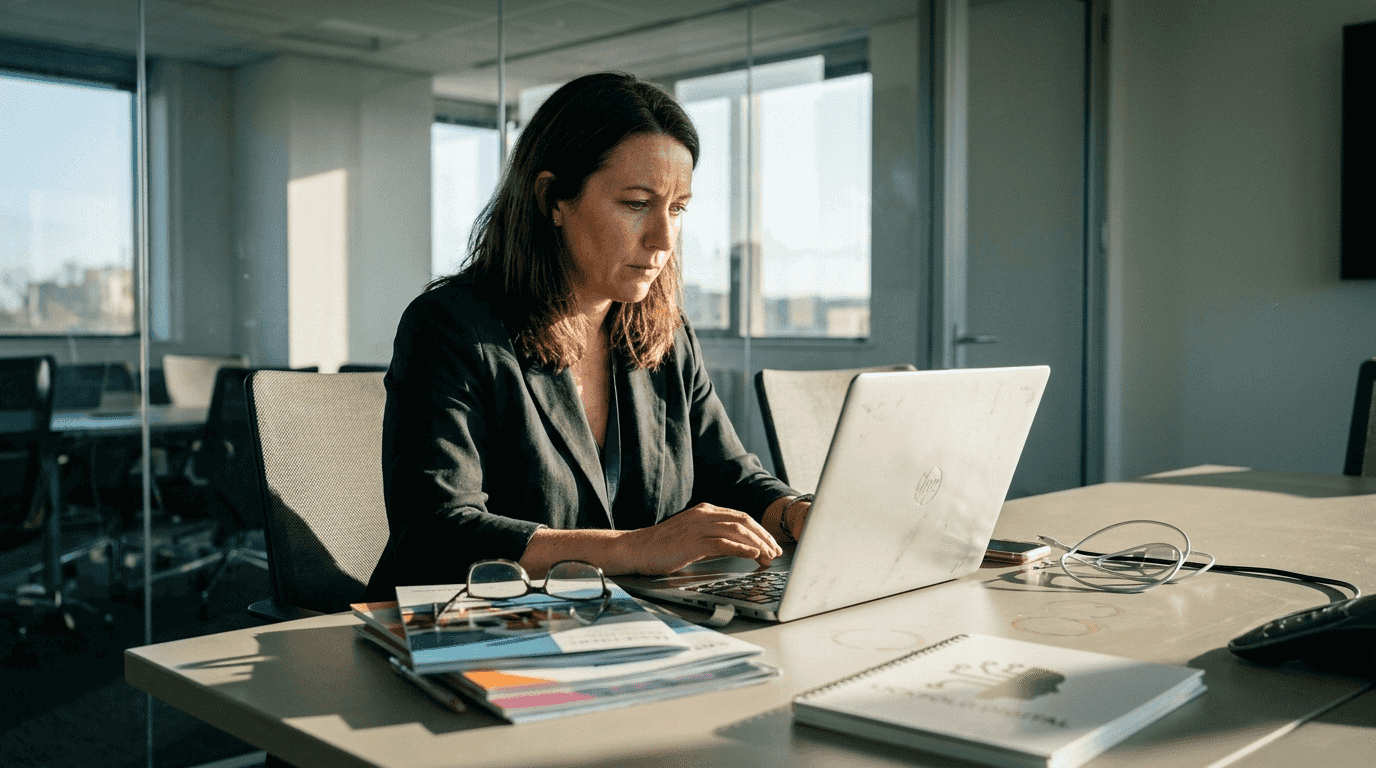 Businesswoman reviewing AI-driven sales leads