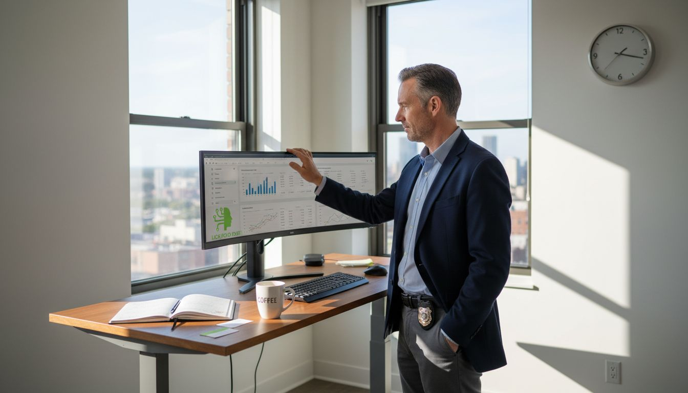 Sales manager viewing CRM dashboard in office