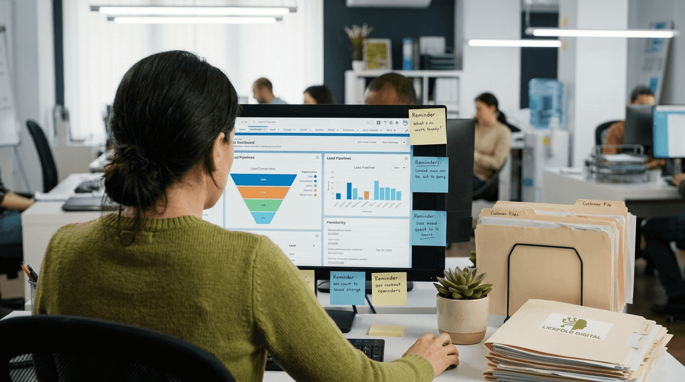 Sales manager using CRM software at desk