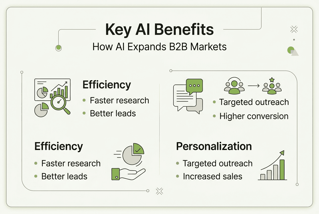 Infographic showing AI benefits for B2B expansion