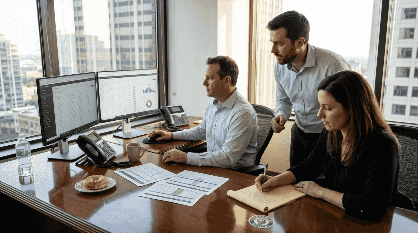 B2B sales team reviewing AI dashboard