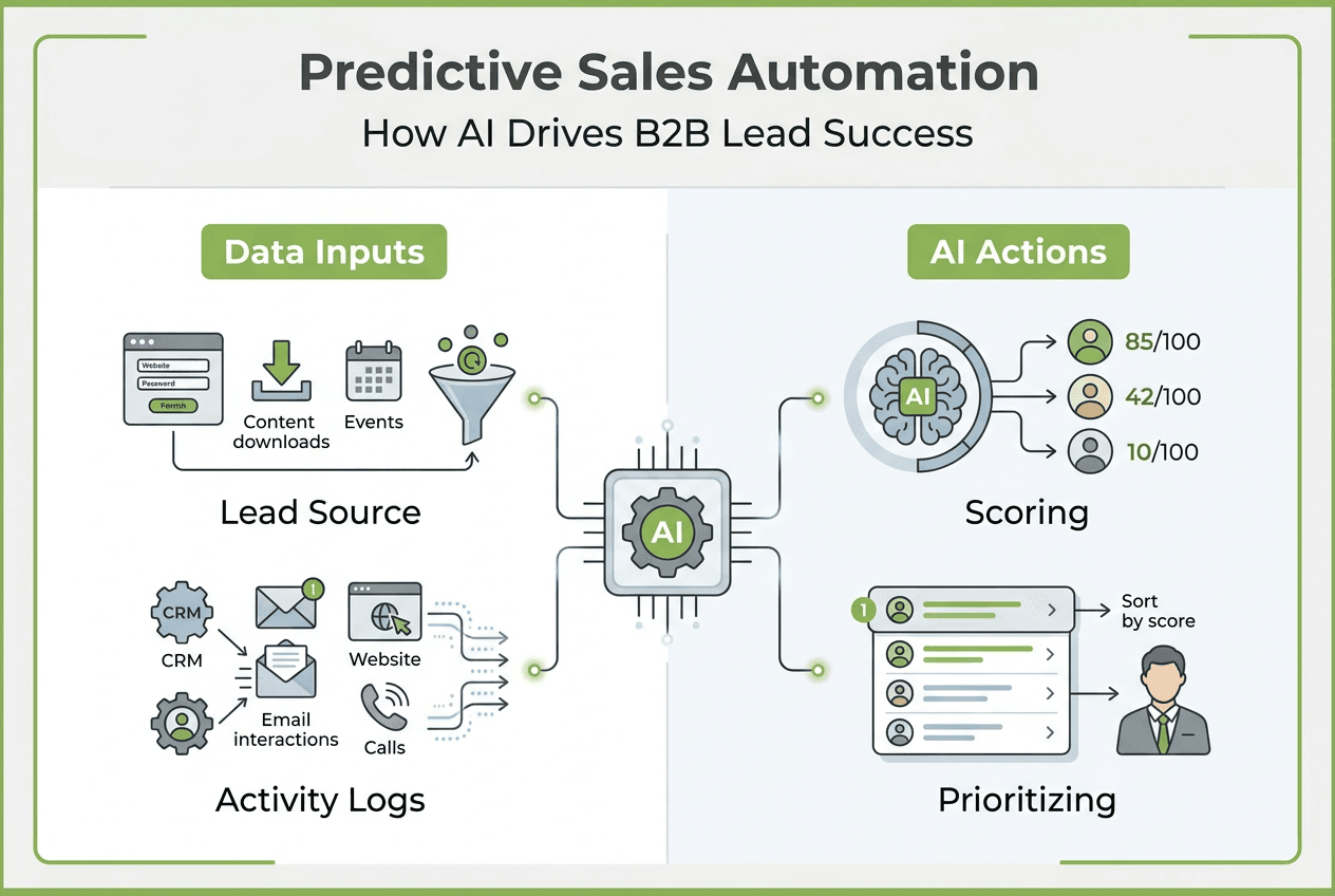 Infographic with data inputs and AI actions
