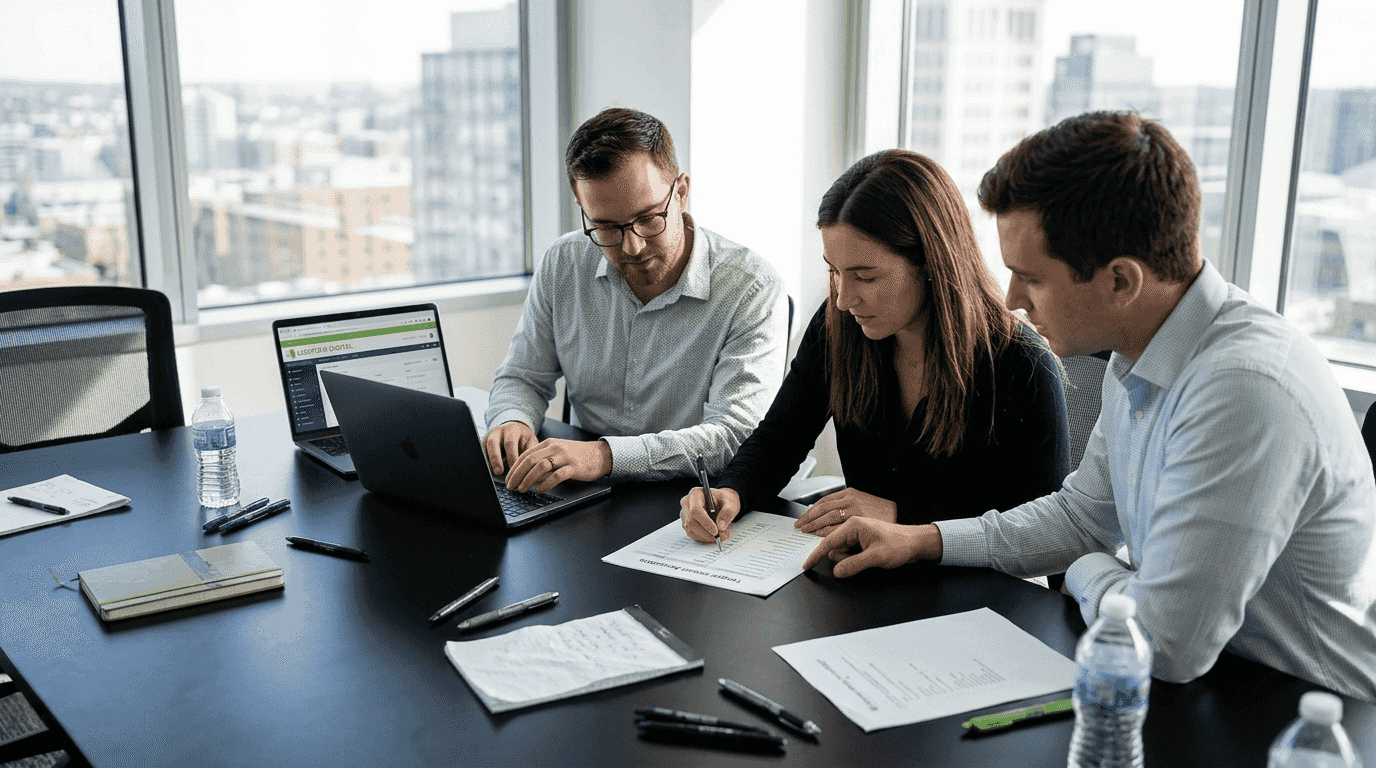 B2B team reviewing account checklist