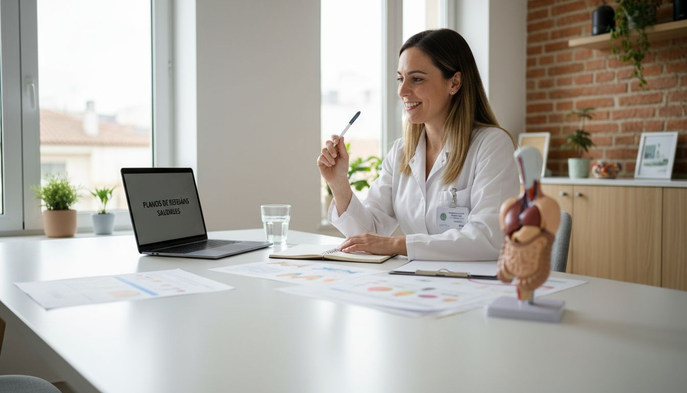 Nutricionista recebe paciente para consulta no gabinete.