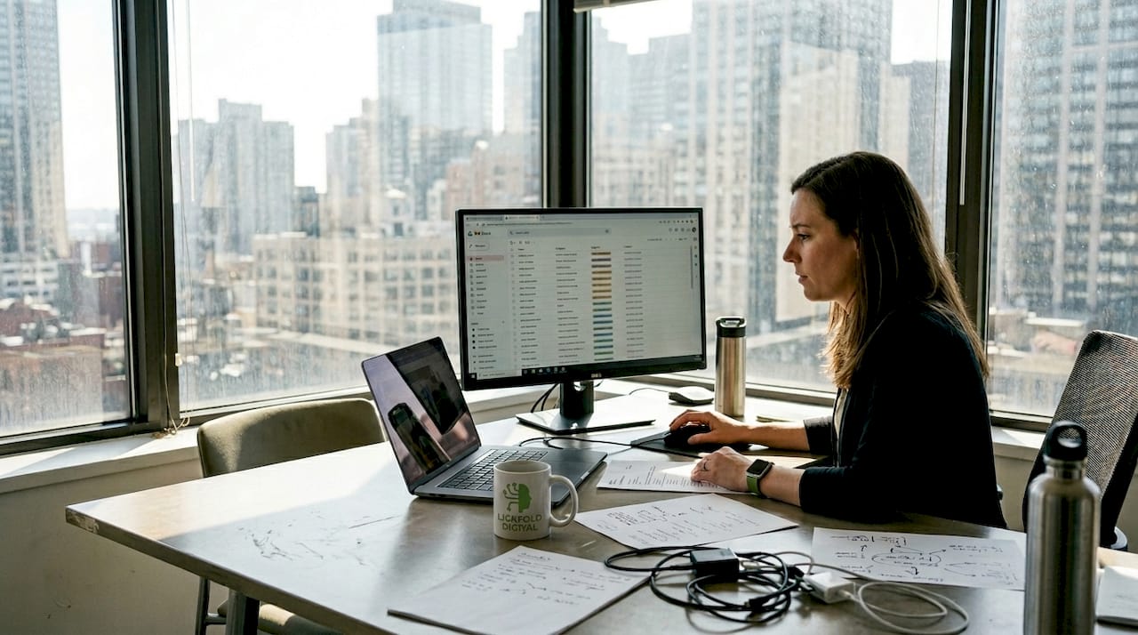 B2B marketer viewing client segments on screen