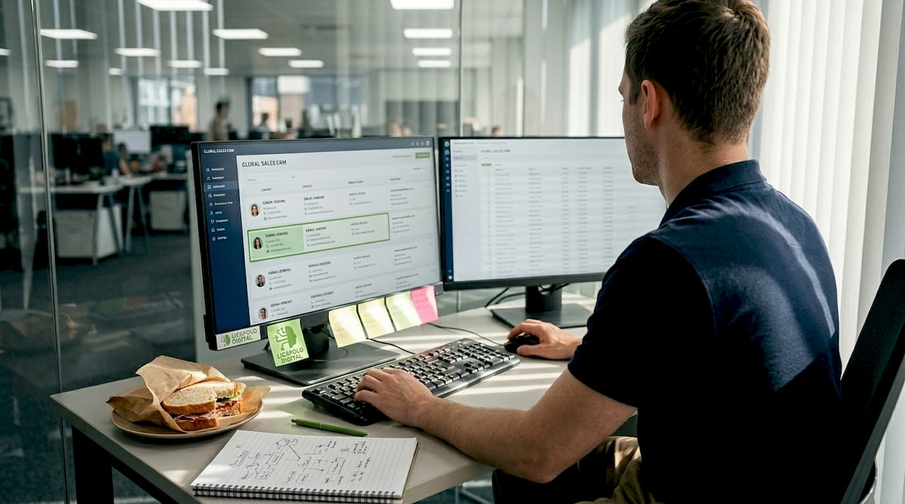 Analyst checking CRM data for segmentation