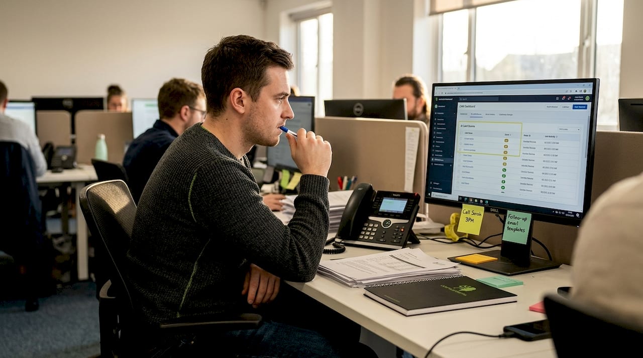 Sales rep viewing AI lead scoring dashboard