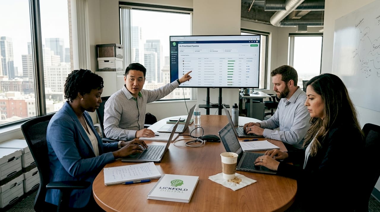 Sales team reviewing AI-prioritized leads dashboard