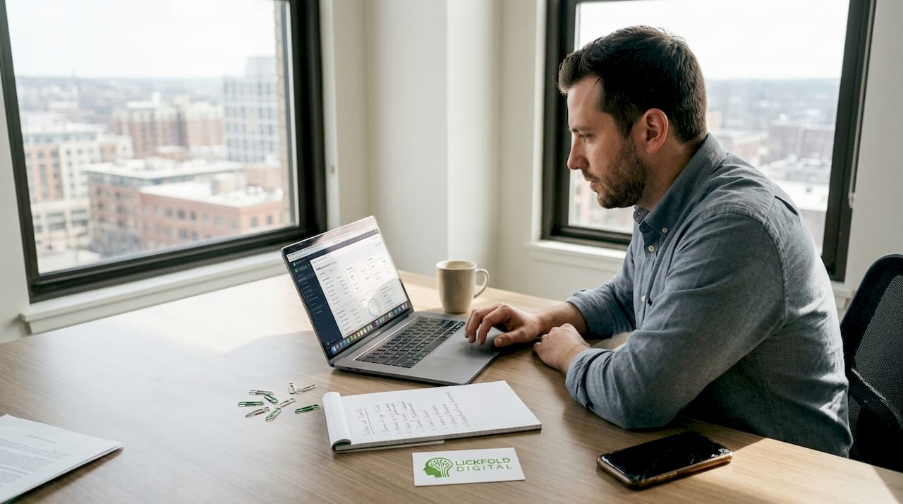 Sales leader manages follow-up automation at desk