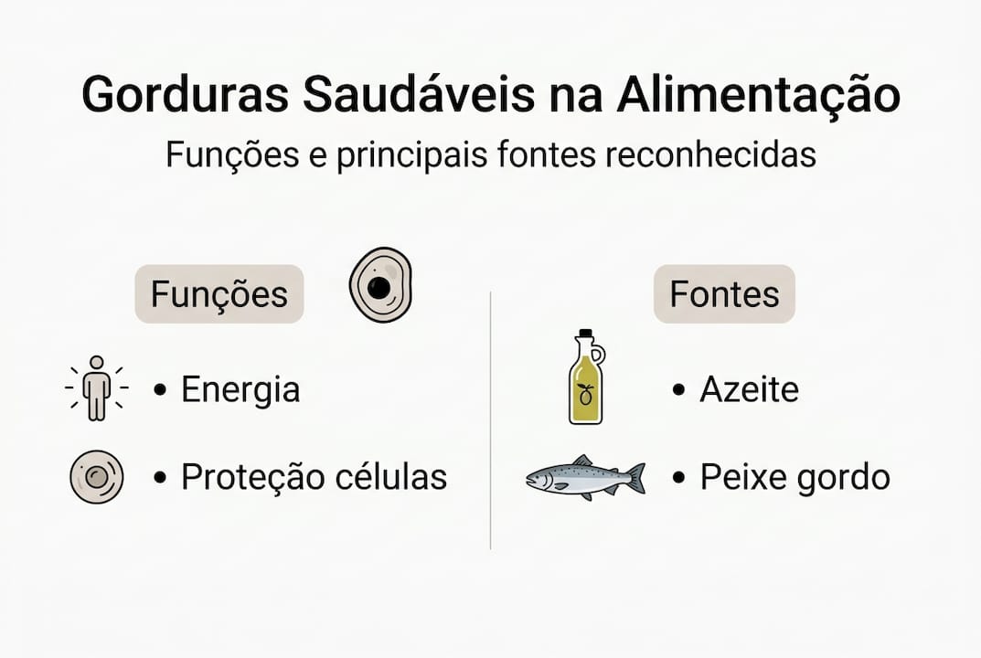 Infográfico sobre os benefícios e principais fontes de gorduras saudáveis