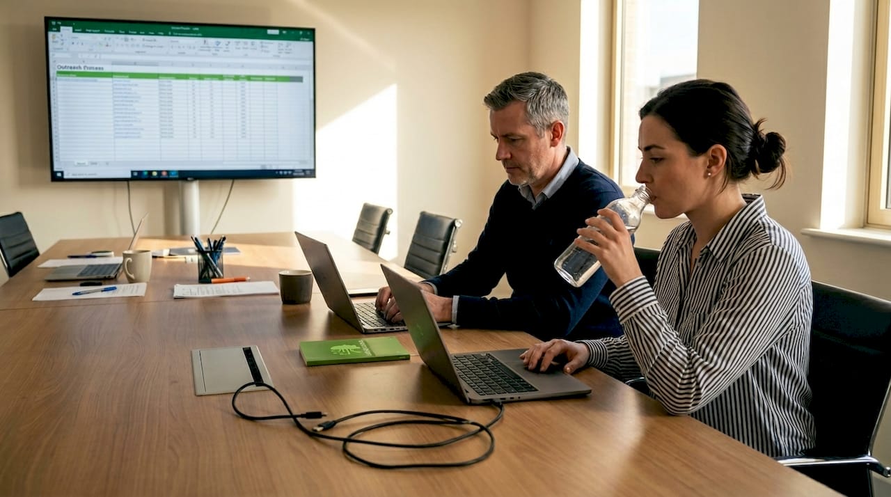 Team meeting reviewing AI B2B outreach