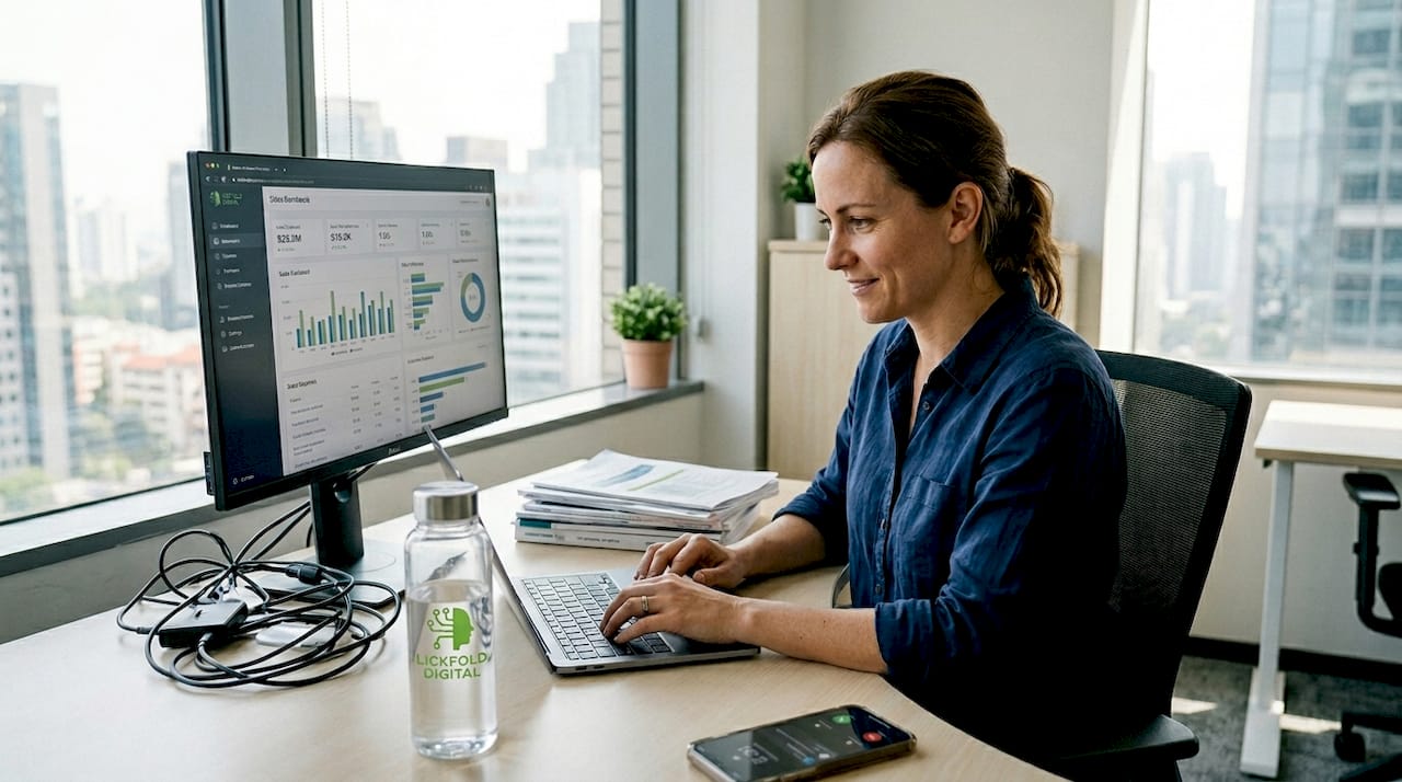 Sales leader reviewing automation dashboard workspace