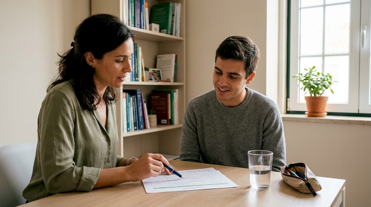 Consulta de nutrição com o plano alimentar em cima da secretária