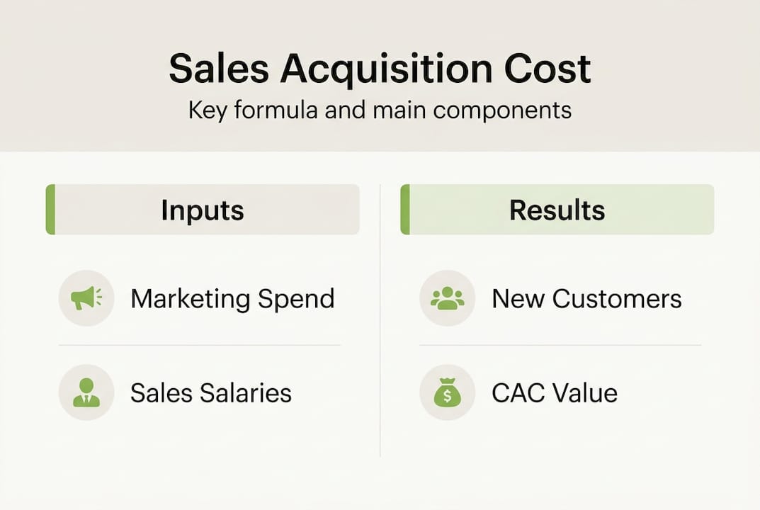 Infographic of sales acquisition cost formula and parts
