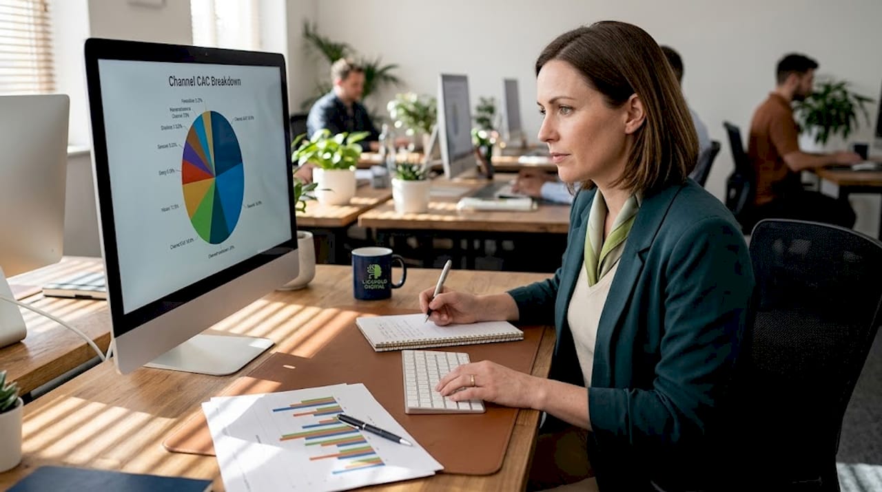 Analyzing sales channel CAC breakdown chart